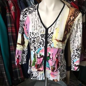 Vintage Alberto Makali Colorful Abstract Graphic Print Embellished Sweater Top